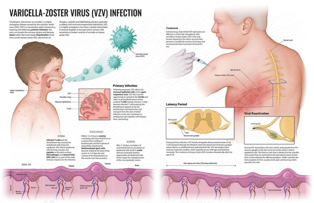 งูสวัด Shingles การติดเชื้อไวรัส Varicella Zoster Virus VZV PAN Pcosmed ศูนย์รวมโซลูชั่นด้านผิวหนังครบวงจร